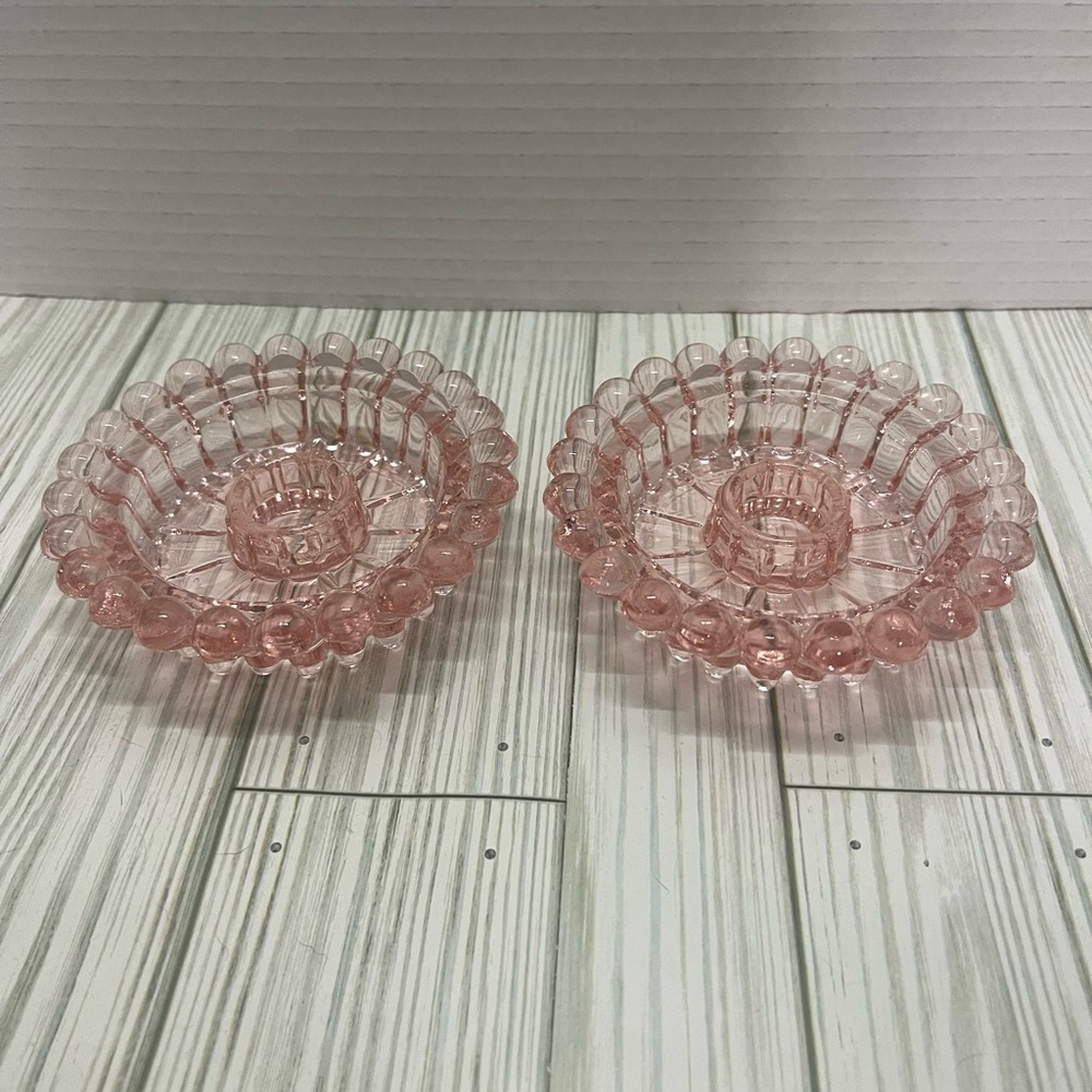 Vintage KIG/Indiana Glass Pink Bubble glass Candleholders